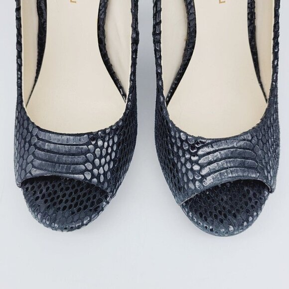 Michael by Michael Shannon Black Leather Peep Toe 4" Heels Snakeskin Texture 7.5 - Picture 2 of 13
